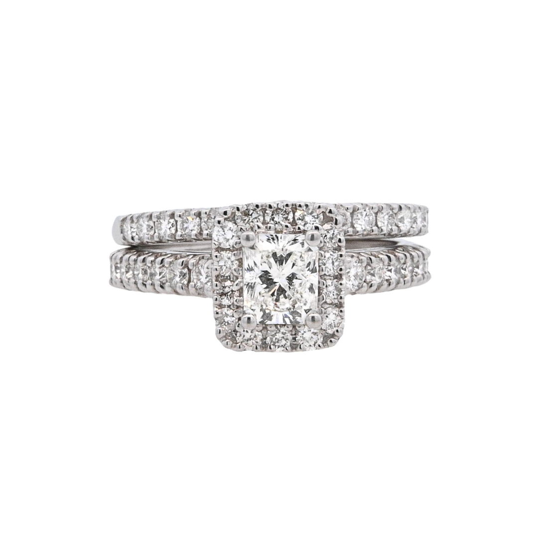 14K White Gold 0.75CT Radiant Diamond Halo Engagement Ring