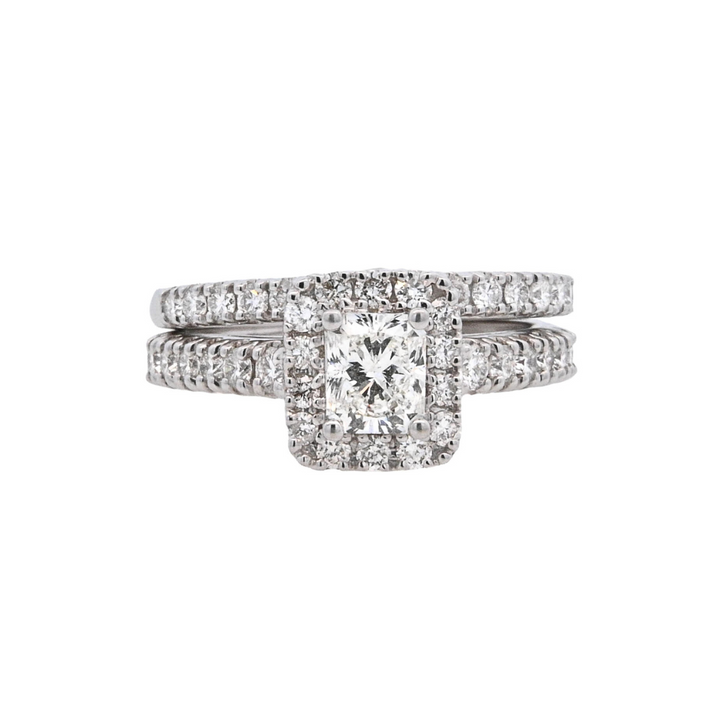 14K White Gold 0.75CT Radiant Diamond Halo Engagement Ring