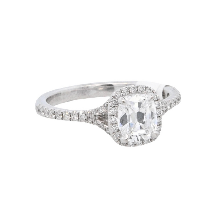 14K White Cushion Diamond 0.83Ct Halo Engagement Ring