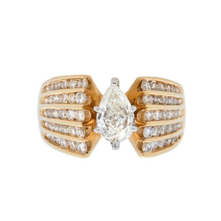 14K Yellow Gold Pear Diamond Contemporary Engagement Ring
