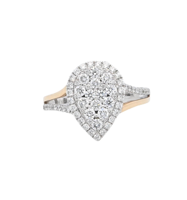 14K Two-Tone Round Diamond 0.75Ct Cluster Engagement Ring