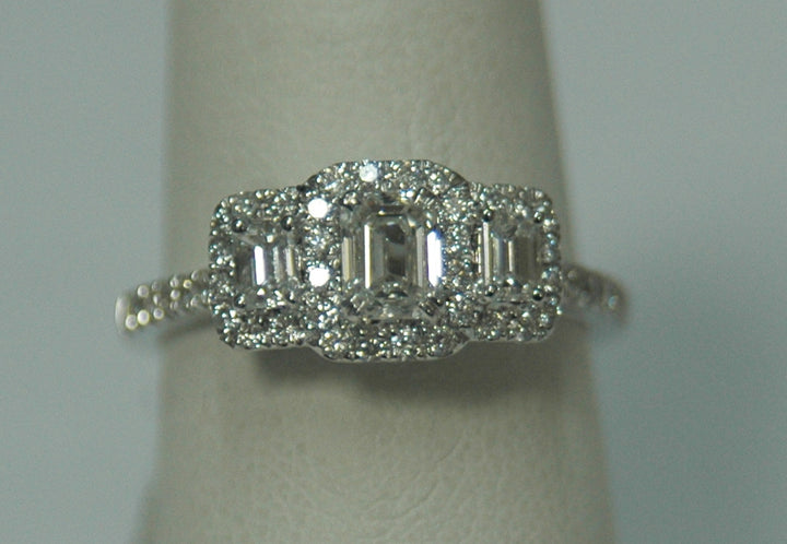 14K White Emerald Cut Diamond 0.68Ct 3 Stone Engagement Ring