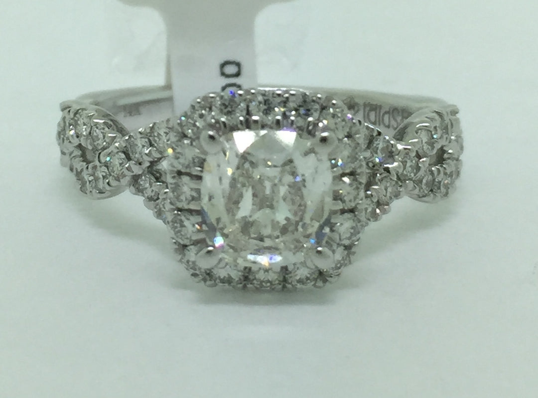 14K White Cushion Diamond 0.83Ct Halo Engagement Ring