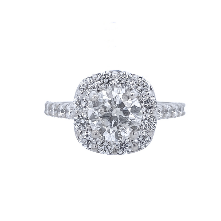 14K White Round Diamond 1.00Ct Halo Engagement Ring