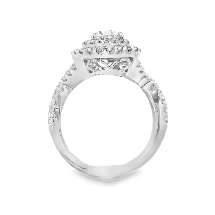 14K White Pear Diamond 0.90Ct Halo Engagement Ring