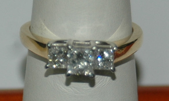 14K Two-Tone 1ct Diamond Three-Stone Engagement Ring