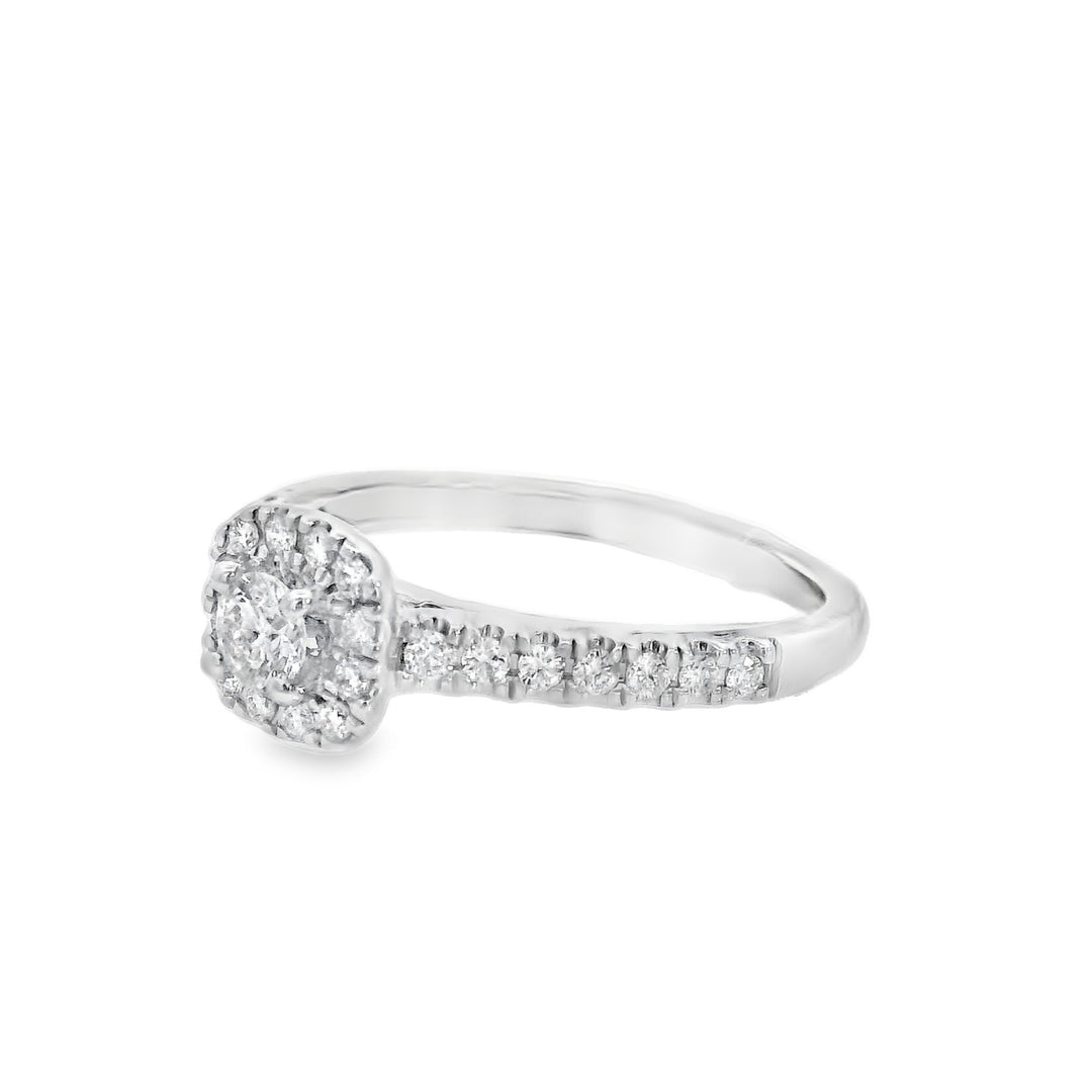 14K White Round Diamond 0.45Ct Halo Engagement Ring