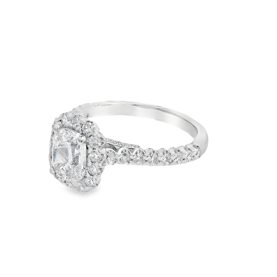 14K White Cushion Diamond 0.95Ct Halo Engagement Ring