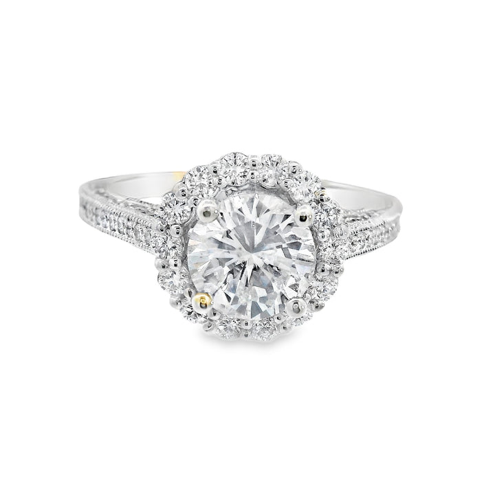 18K White Round Diamond 1.38Ct Halo Engagement Ring