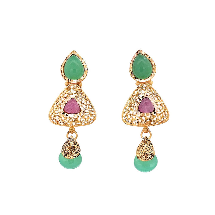 22K Yellow Gold Six-Gem Artisan Drop Earrings