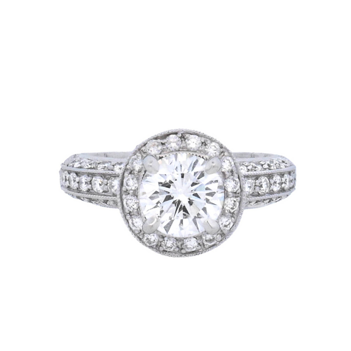 18K White Round Diamond 1.07Ct Halo Engagement Ring