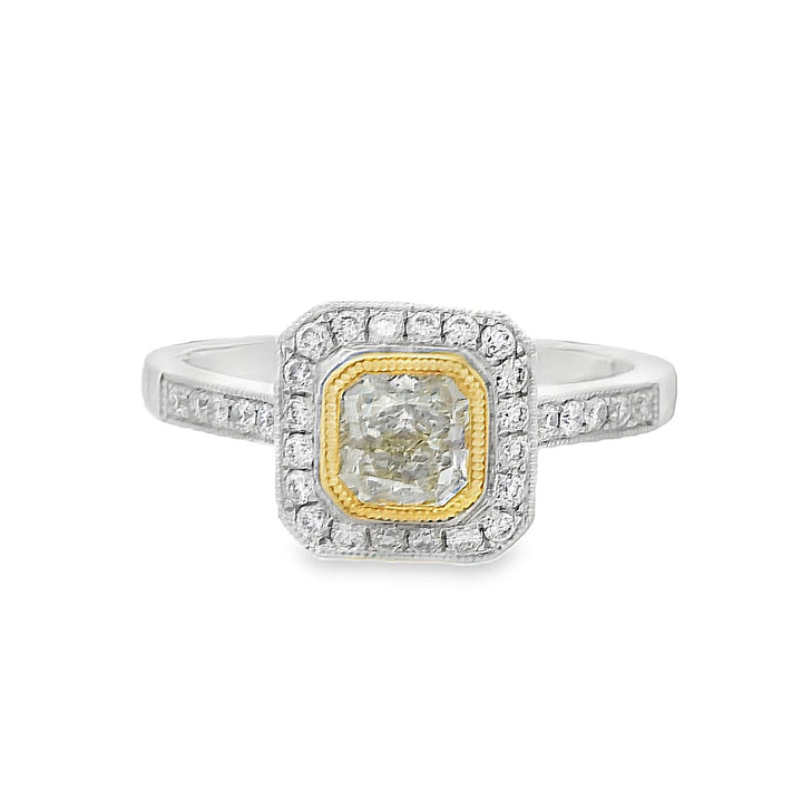 14K Two-Tone 0.42Ct Radiant Diamond Halo Ring