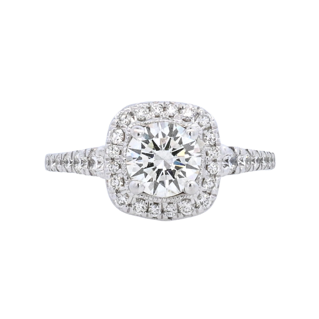 14K White Gold 1.00CT Round Diamond Halo Engagement Ring