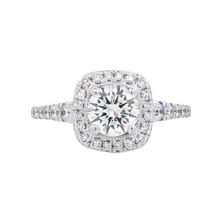 14K White Gold 1.00CT Round Diamond Halo Engagement Ring