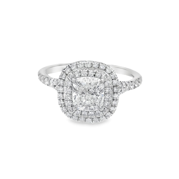 Platinum Cushion Diamond 0.88Ct Halo Engagement Ring