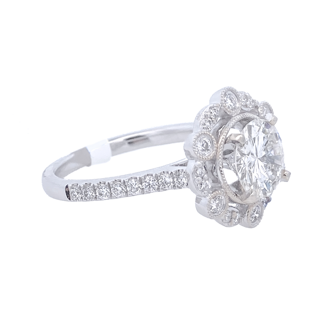 14K White Round Diamond 0.40Ct Halo Engagement Ring