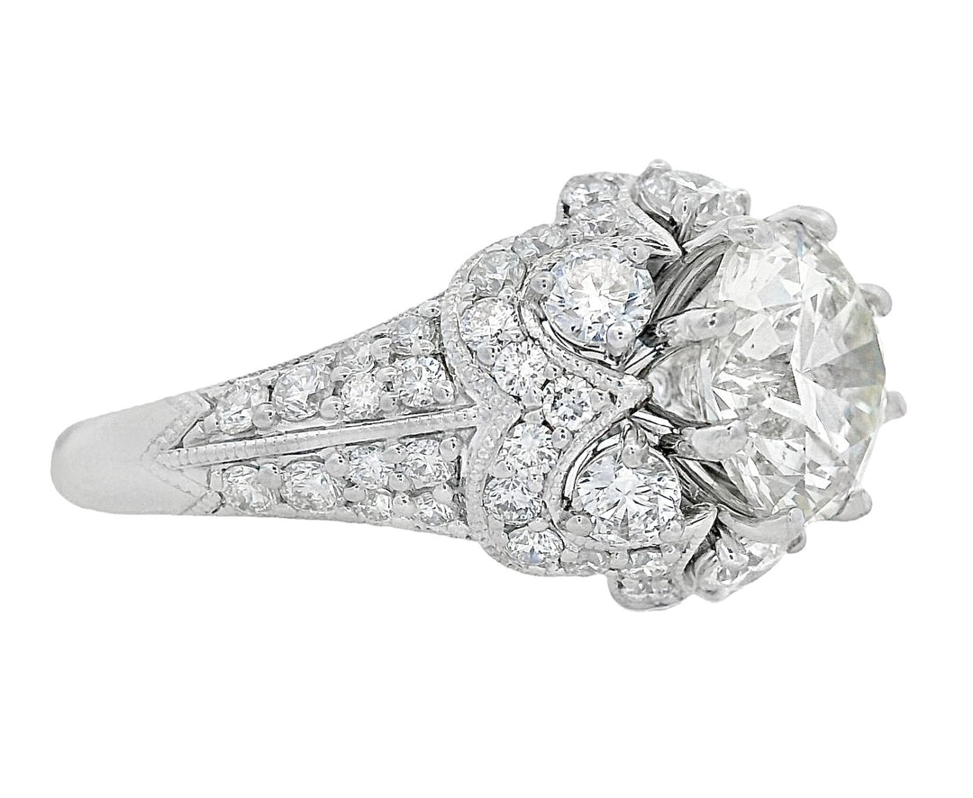 18K White Round Diamond 2.01Ct Vintage Engagement Ring