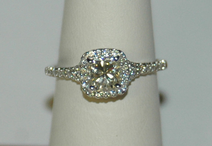 18K White Gold 1.01Ct Princess Diamond Halo Engagement Ring