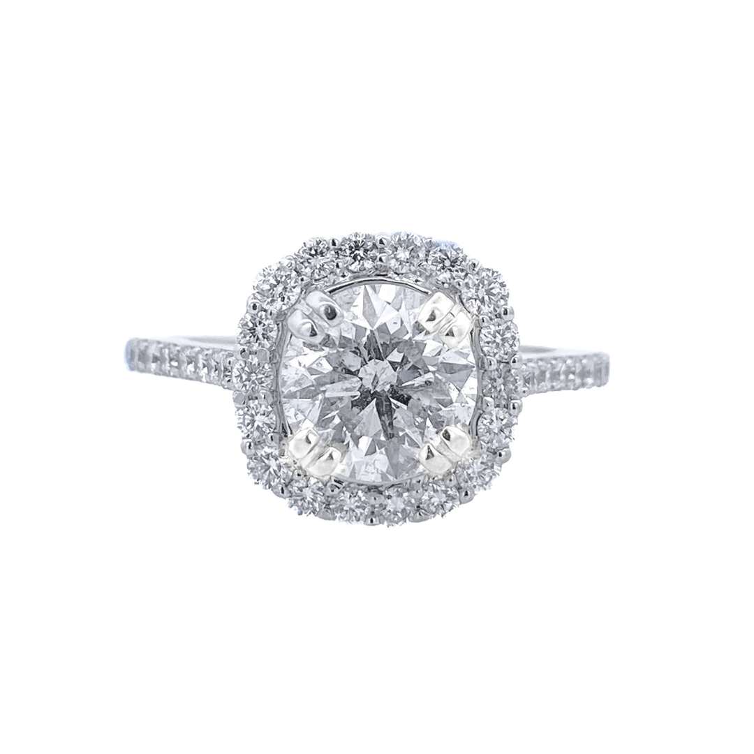 18K White Gold 1.64Ct Round Diamond Halo Engagement Ring