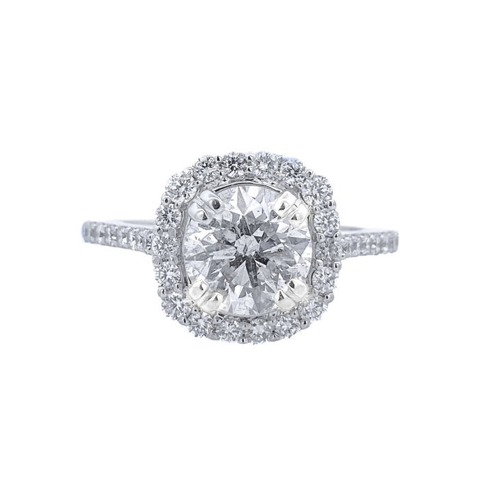 18K White Gold 1.64Ct Round Diamond Halo Engagement Ring