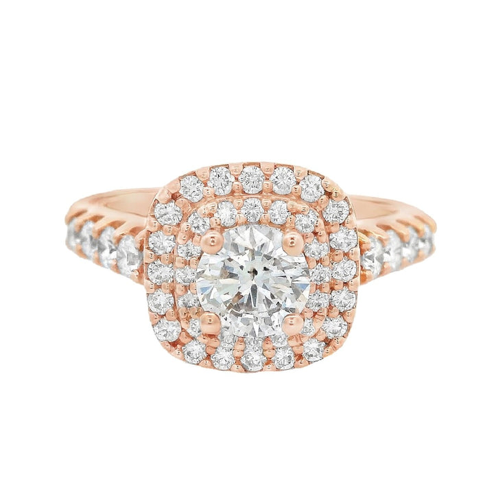 14K Rose Gold Round Diamond 0.75Ct Double Halo Engagement Ring