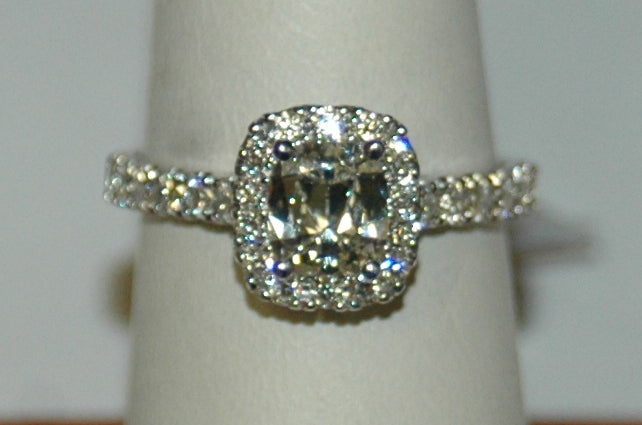 14K White Cushion Diamond 0.95Ct Halo Engagement Ring