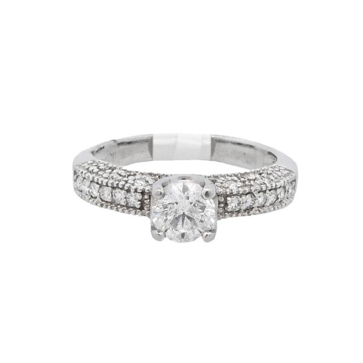 14K White Gold Vintage Round Diamond Engagement Ring