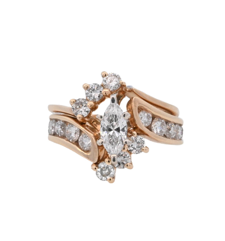 14K Yellow Gold Marquise Diamond Contemporary Bridal Set