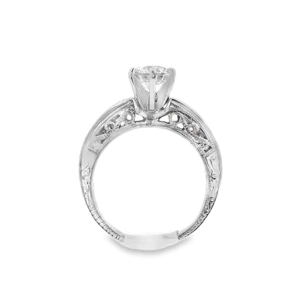 14K White Round Diamond 0.80Ct Vintage Engagement Ring