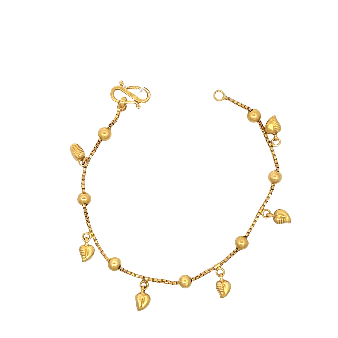 22K Yellow Gold Charm Bracelet with Delicate Dangling Accents