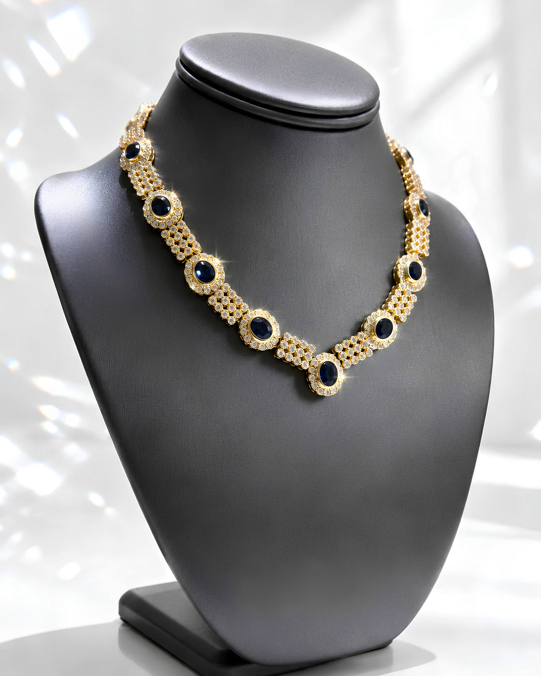 14K Yellow Gold Sapphire and Diamond Estate Necklace