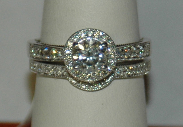 14K White Round Diamond 0.71Ct Halo Engagement Ring