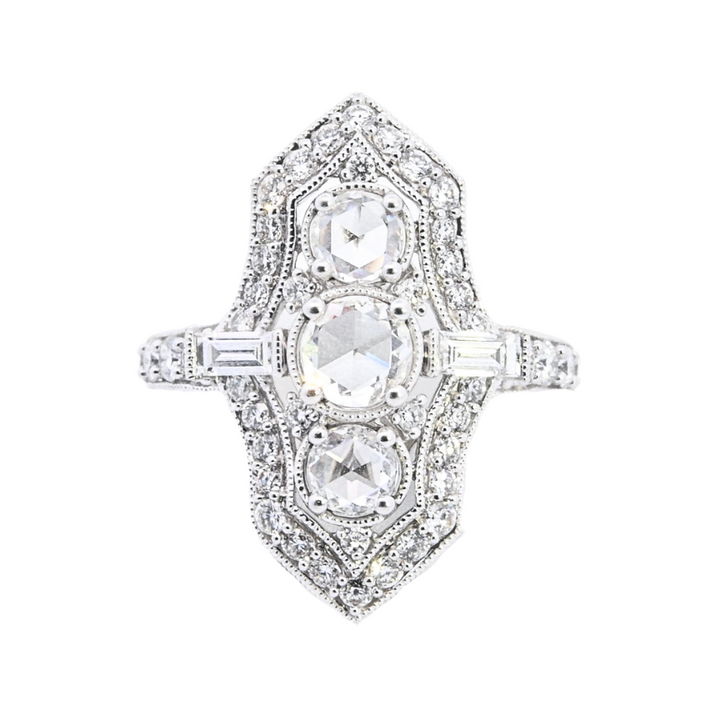 18K White Gold Art Deco Multi-Diamond Fashion Ring