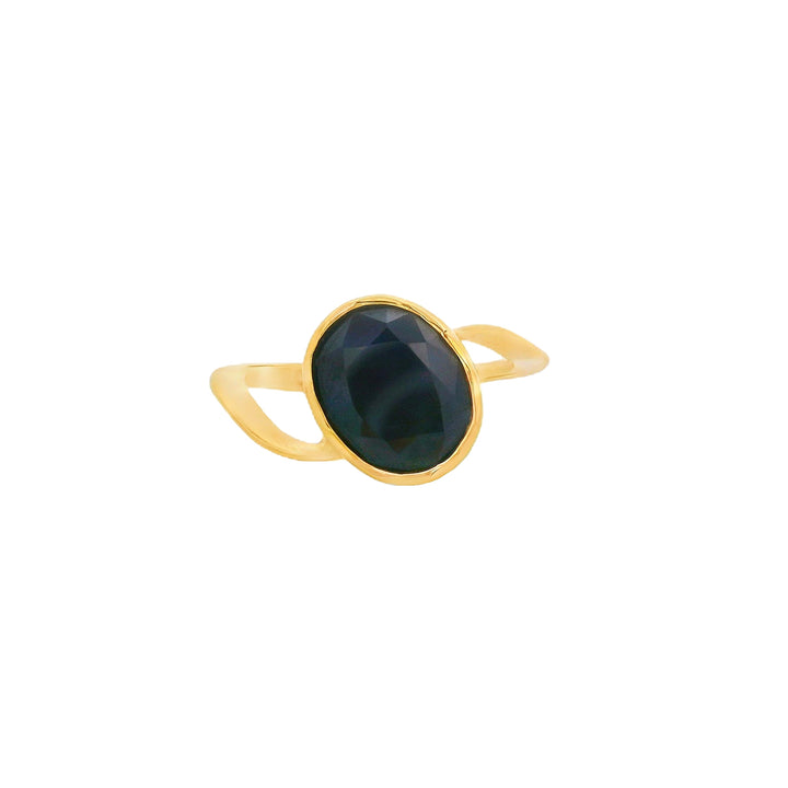 22K Yellow Gold Blue Sapphire Ring, Size 7.5