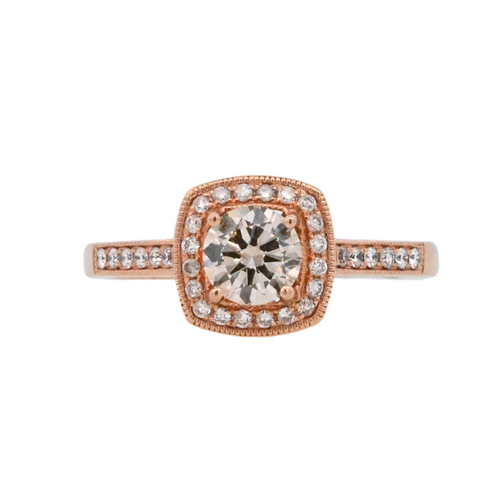 14K Rose Gold Champagne Diamond Halo Engagement Ring