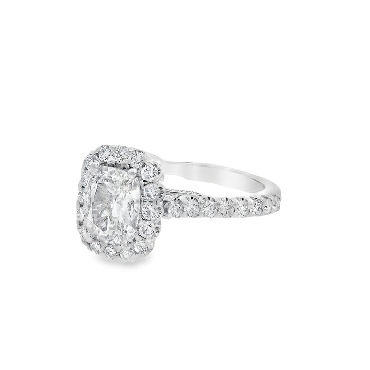 18K White Cushion Diamond 0.96Ct Halo Engagement Ring