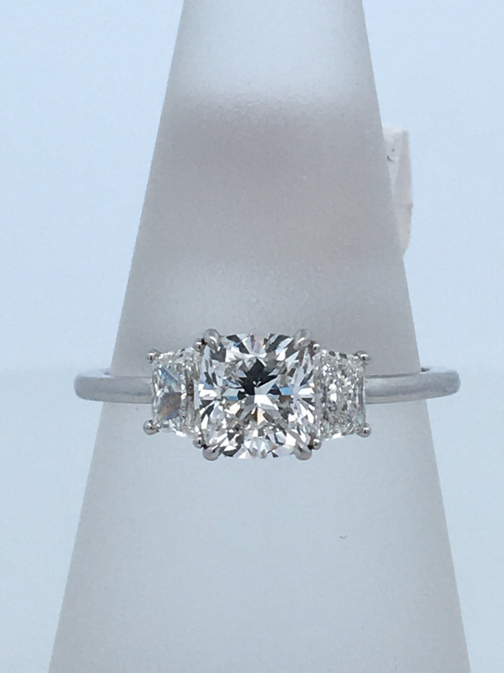 Platinum Cushion Diamond 1.00Ct 3 Stone Engagement Ring