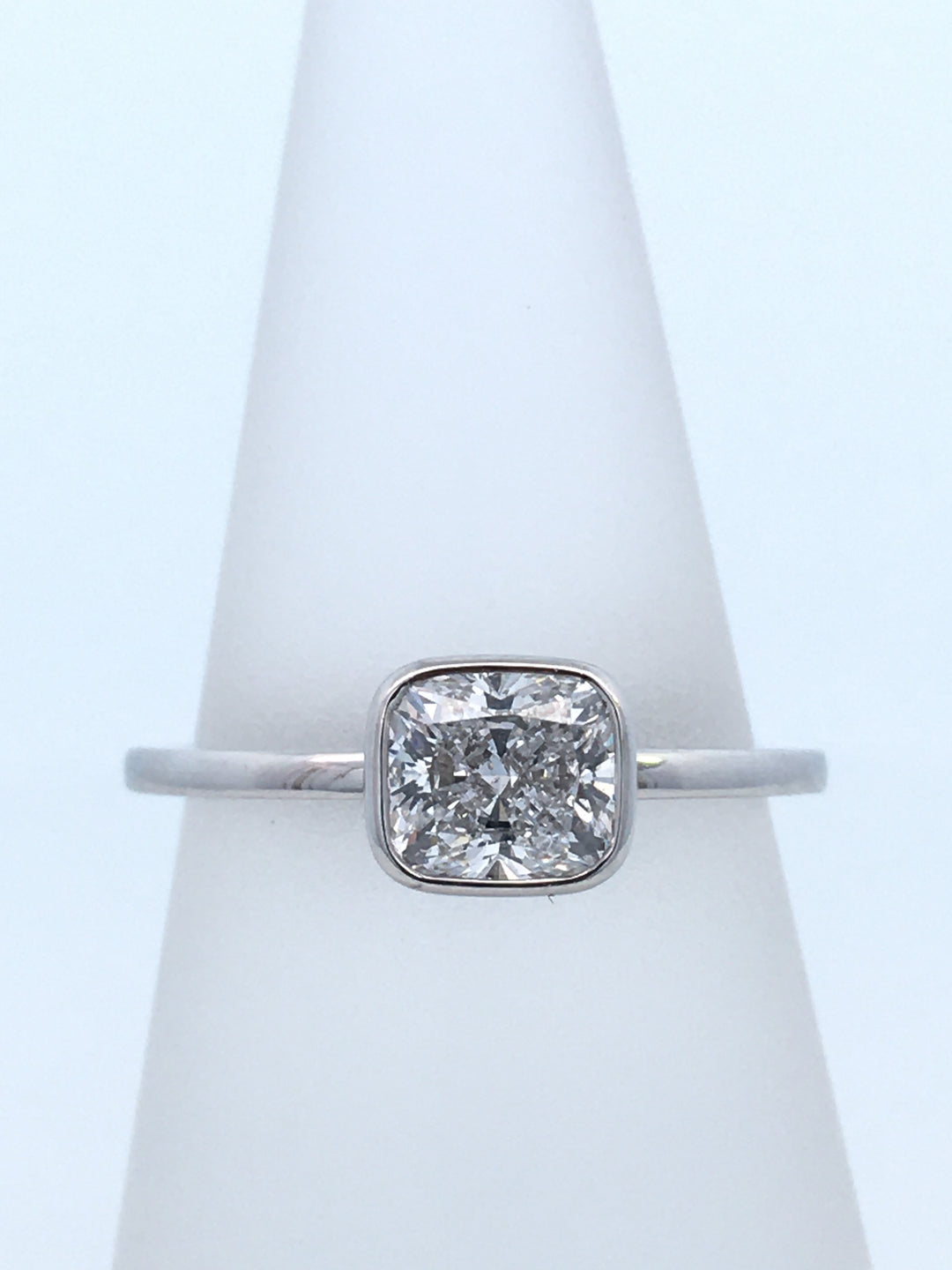 Platinum Cushion Diamond 1.00Ct Bezel Set Engagement Ring