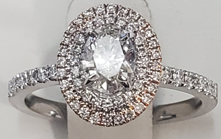 18K Two- Tone Oval Diamond 0.51Ct Halo Engagement Ring