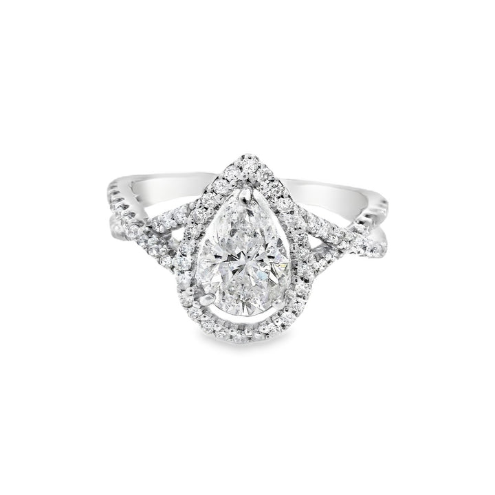 14K White Gold Pear Diamond Halo Engagement Ring