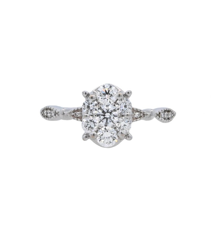 14K White Gold 0.50CT Round Diamond Cluster Engagement Ring