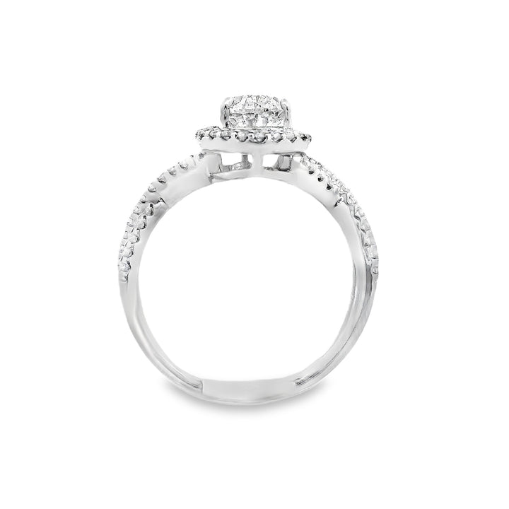 14K White Gold Pear Diamond Halo Engagement Ring