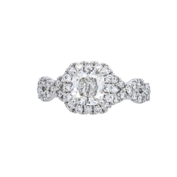 14K White Gold 0.83Ct Cushion Diamond Halo Ring