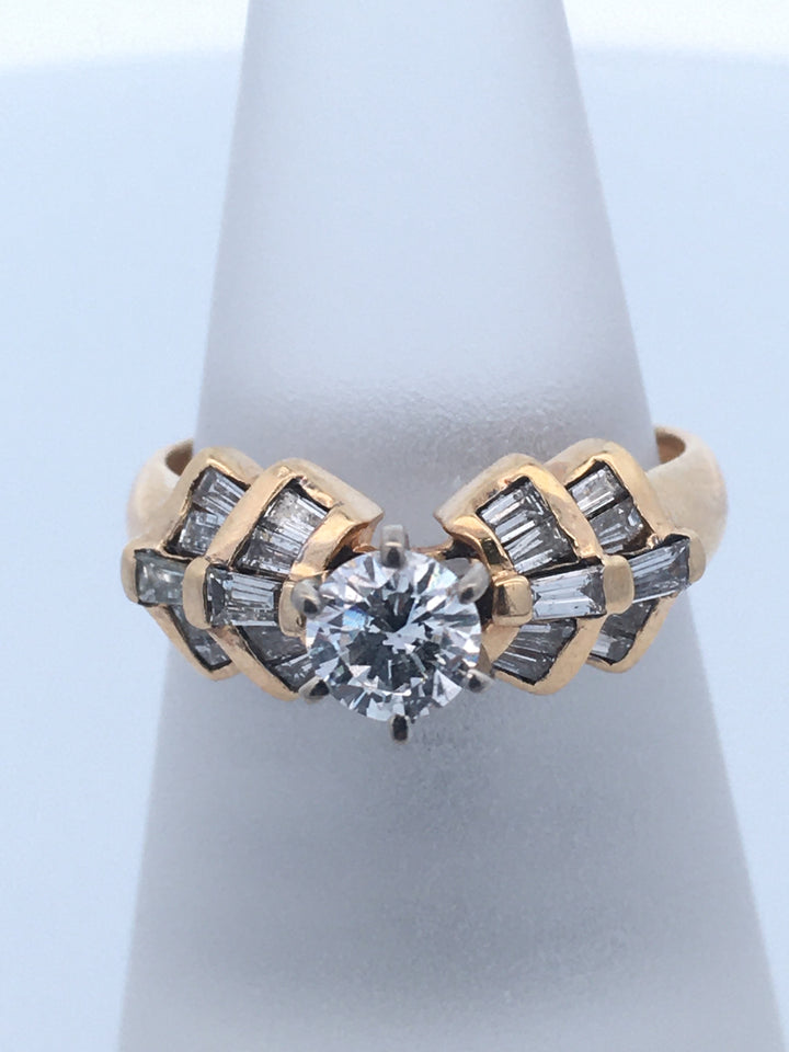 14K Yellow Gold 1ct Round Diamond Contemporary Engagement Ring