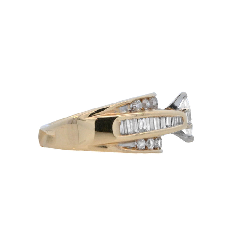 18K Yellow Gold Marquise Diamond Contemporary Engagement Ring