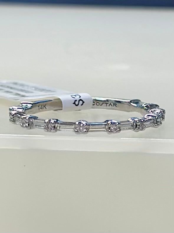 14K White Gold Diamond Wedding Band with Mixed-Cut Stones