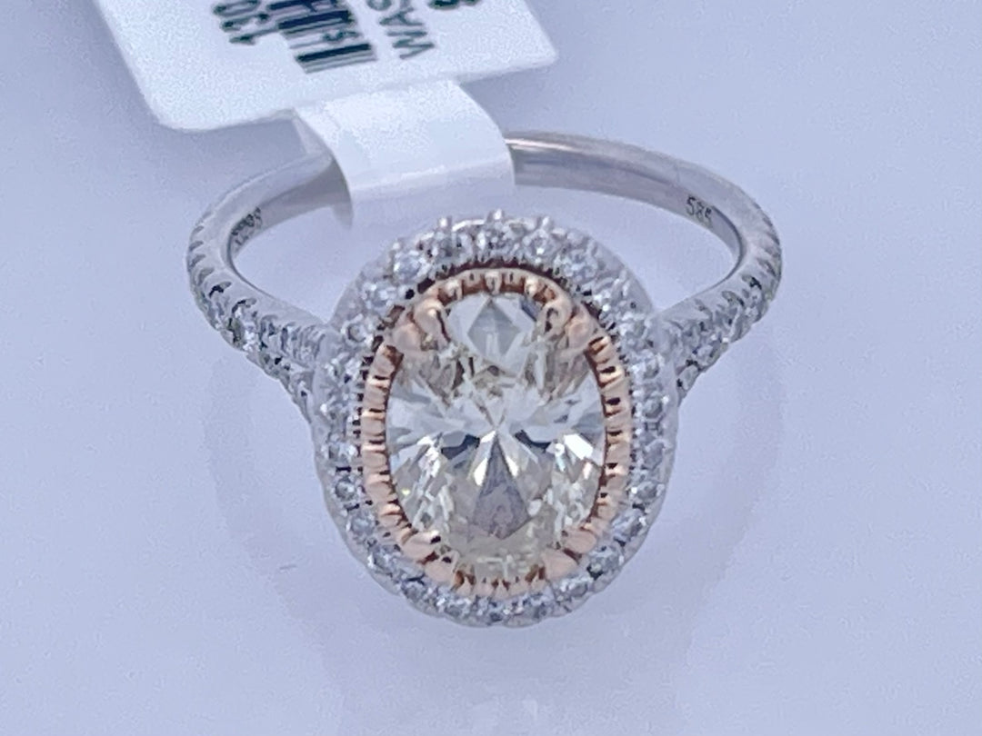 14K Two-Tone Oval Yellow Diamond Halo Fashion Ring