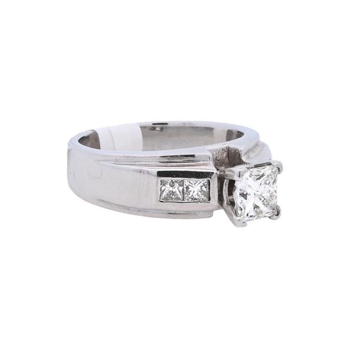 14K White Princess Diamond 1.40Ct Contemporary Engagement Ring