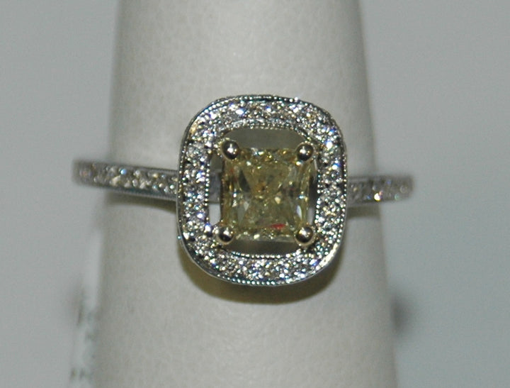 18K Two- Tone Princess Diamond 0.70Ct Halo Engagement Ring