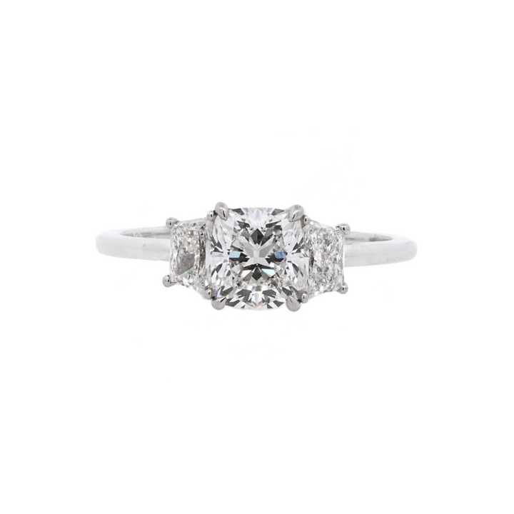 Platinum White Cushion Diamond 3-Stone Engagement Ring